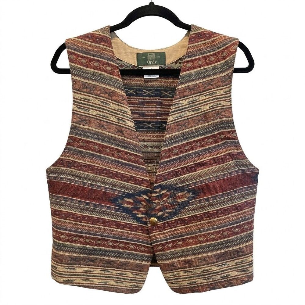 VTG 90s SantaFe Southwestern Aztec Navajo Tapestry womens mens Vest L Western 44